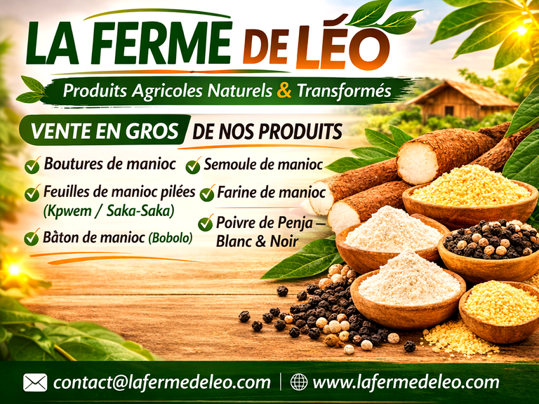 Vente en gros de Manioc frais et transformé, bouture, farine, bobolo,manioc frais, pkem, gari, semoule, baton de manioc, Champs manioc, rendement, Association et Coopérative La ferme de Léo, Champs de Manioc,Cameroun, Gic Manioc Nkoumadzap,